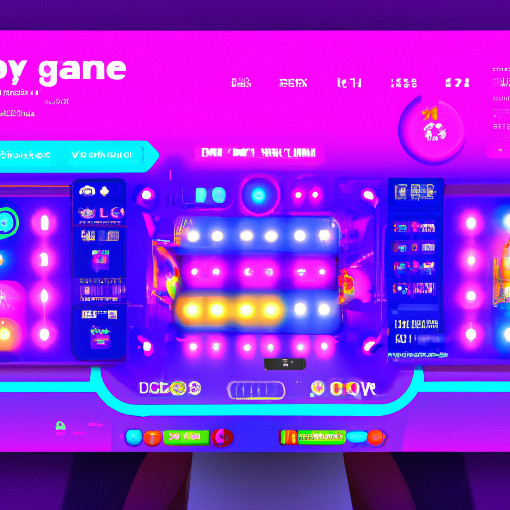 Gameplay screenshot: neon arena with player avatars and HUD overlays